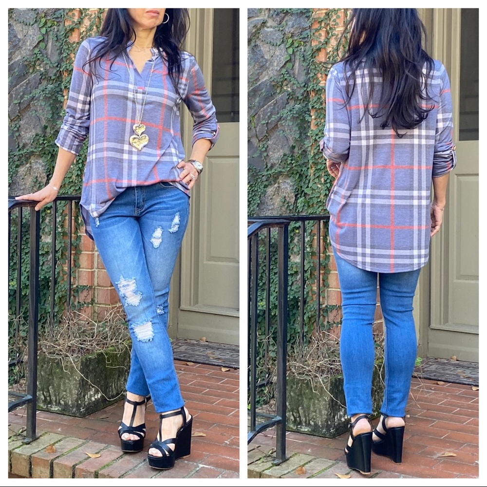 Mandarin Collar Paid tunic top - Picture 2 of 8